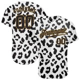 Custom White Black-Old Gold 3D Pattern Design Leopard Authentic Baseball Jersey
