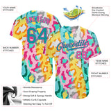 Custom White Teal-Pink 3D Pattern Design Leopard Authentic Baseball Jersey